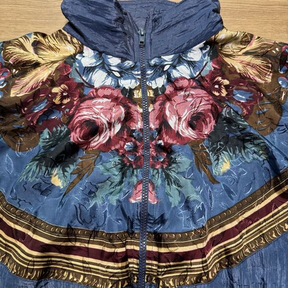 Vintage 80s Windbreaker Basic Editions Women Size L Floral Jacquard Lining Retro - Picture 4 of 11